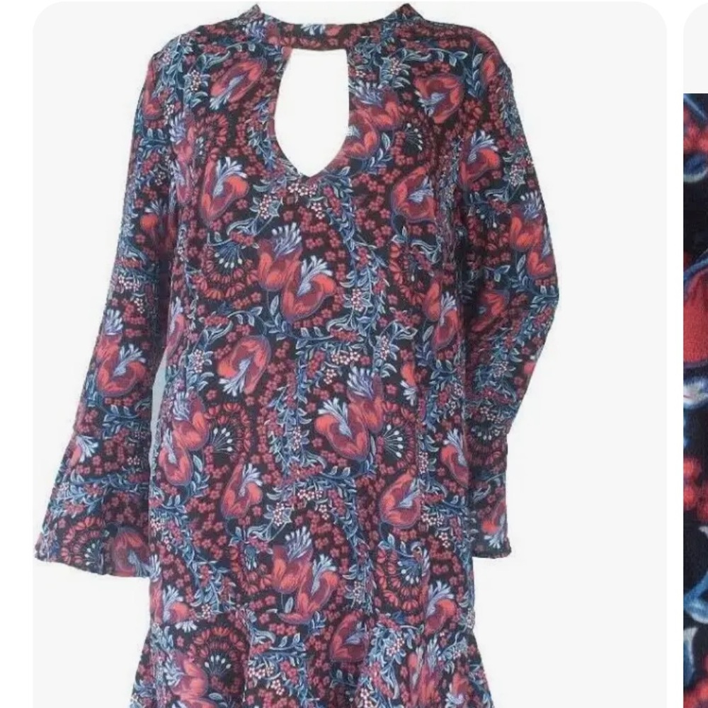 Xhilaration Dress Blue Floral Tie Back Keyhole Neck Boho Gypsy Size